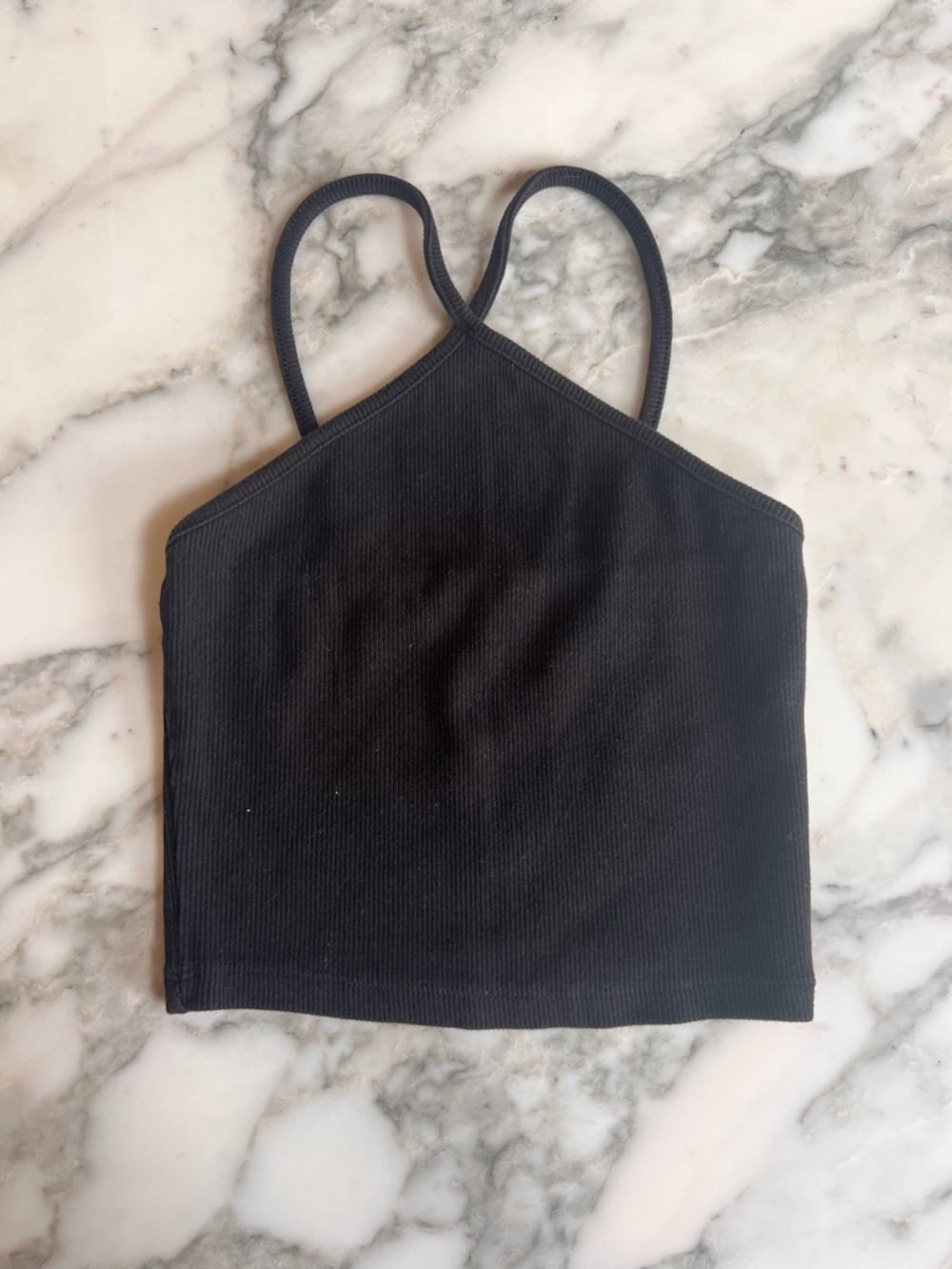Zara Black Ribbed Halter Crop Cami